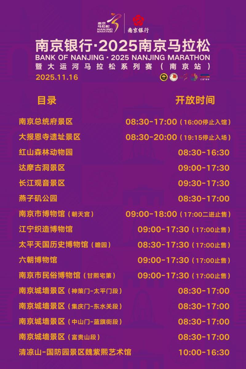 2025南京馬拉松免費景區(qū)游玩福利一覽 2025南京馬拉松免費景區(qū)游玩福利一覽