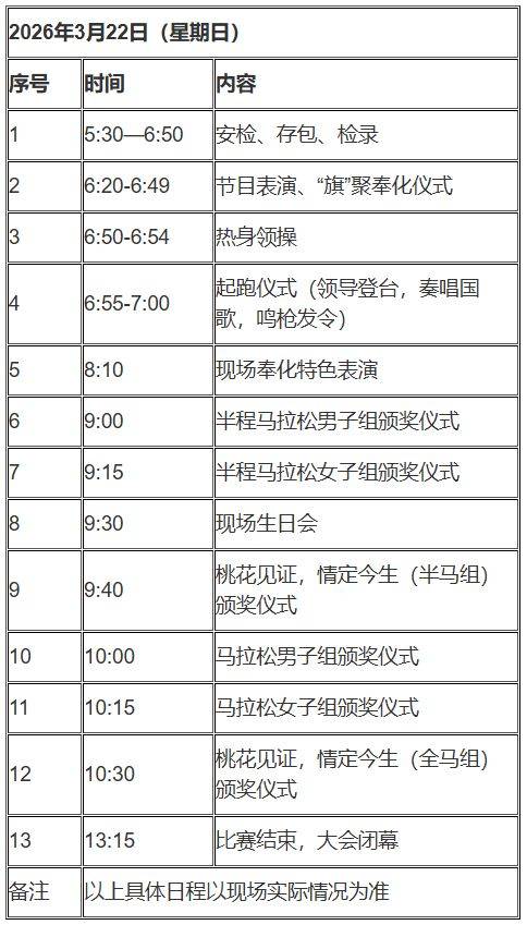 2026年奉化馬拉松比賽日程安排表